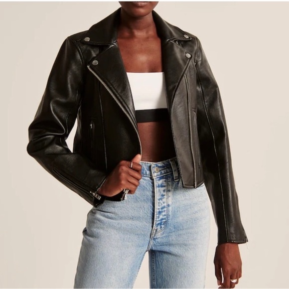 Abercrombie & Fitch Vegan Leather Jacket Cropped - Picture 3 of 9